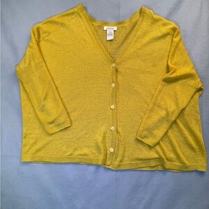 Sundance Linen Mustard V-Neck Button-Up Cardigan